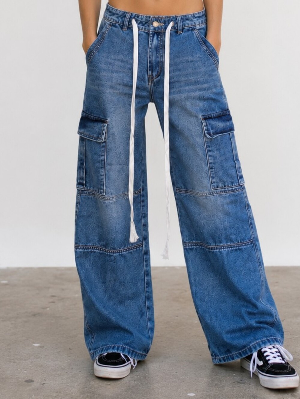 Y2K Baggy Cider Cargo Jeans Wide Leg Utility Drawstring Denim XS 29x29 Women's